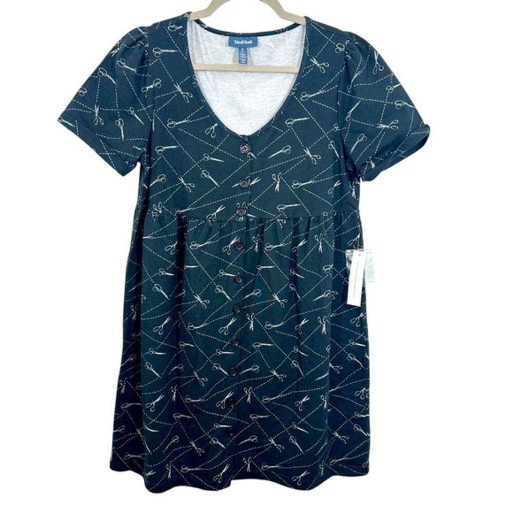 Modcloth Women's Size Small Dark Grey‎ Scissors Graphic Print V Neck Mini Dress